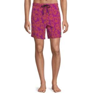 NEFF Printed Drawstring Pull On Swim Trunks Swimwear Purple Peace Men's‎ Small